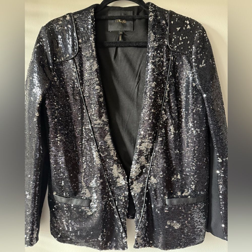Maje Black collarless sequin evening jacket Size Large - Picture 8 of 10